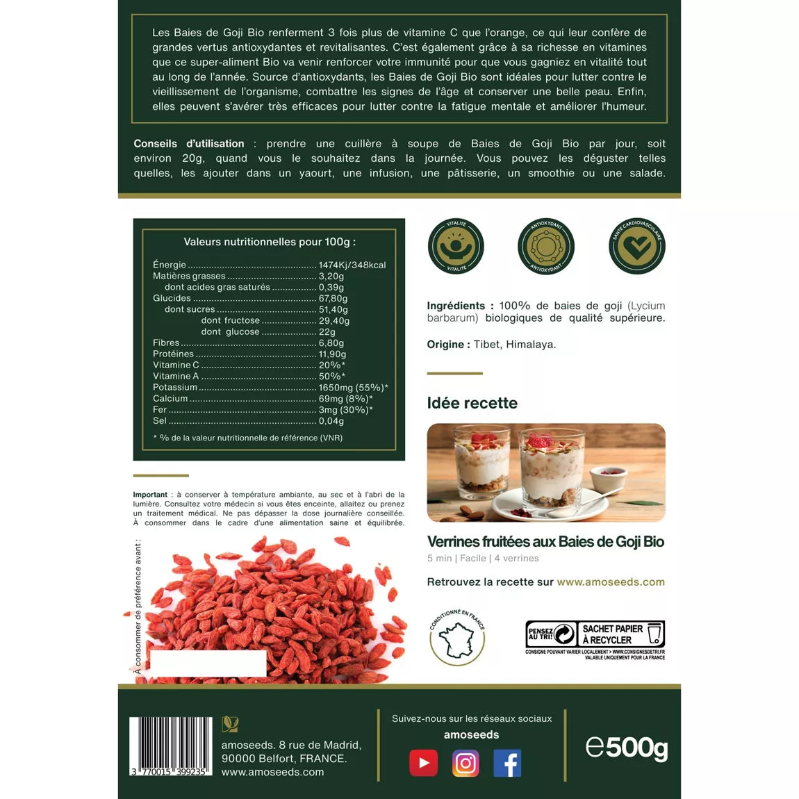 FRUCTE DE DE GOJI ORGANICE DIN HIMALAYA- AMOSEEDS 500 GR