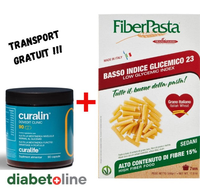 Curalin 90 capsule + PASTE PENTRU DIABETICI - SEDANI - indice glicemic mic 23 - FIBER PASTA 250 gr - produs Italia
