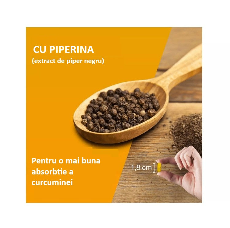 ANTIINFLAMATOR GENERAL - Curcuma cu turmeric și piperină, 60 de comprimate - produs Italia