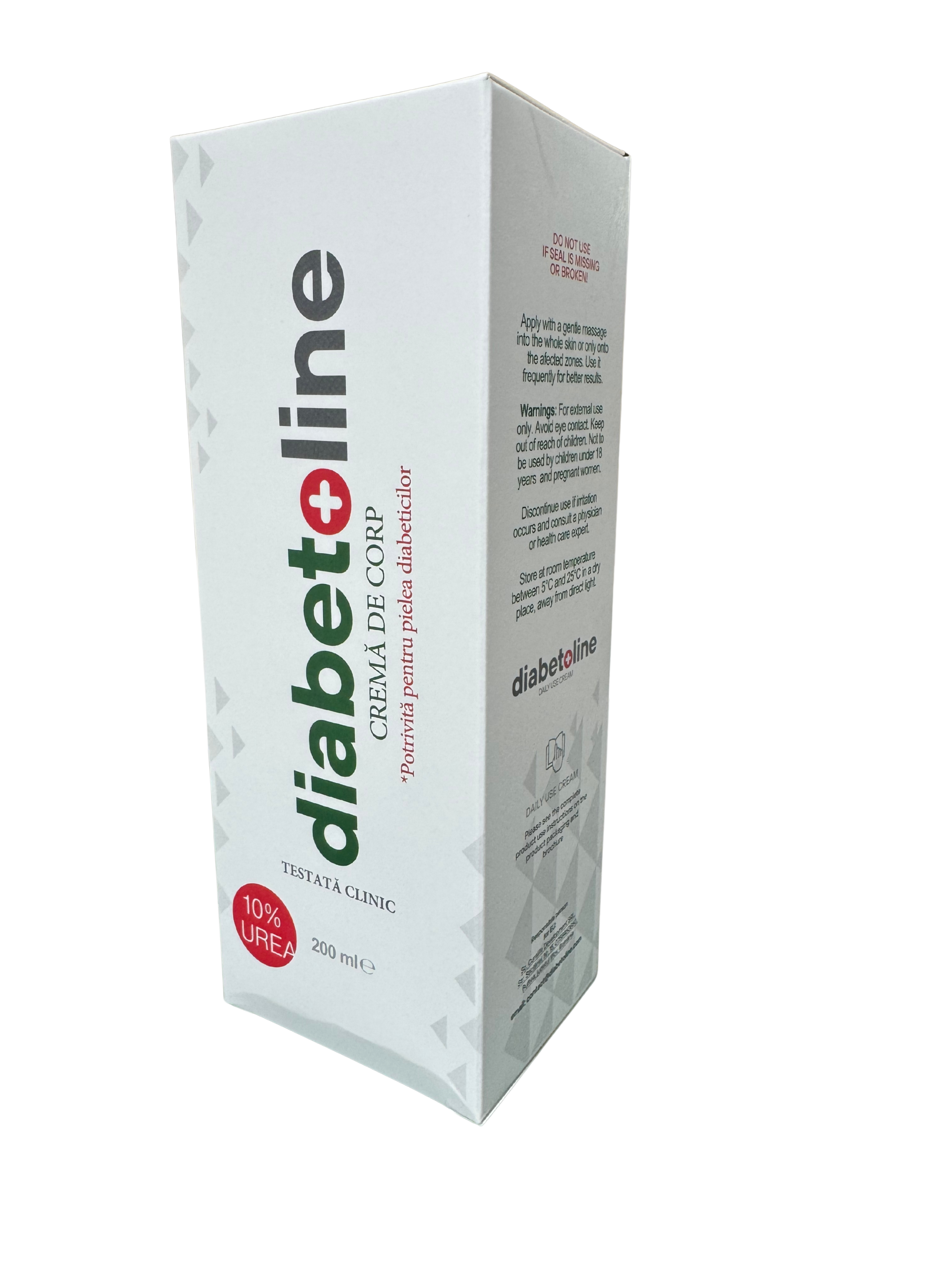 Diabetoline - CREMA POTRIVITA PENTRU PIELEA DIABETICILOR 10% UREE - TESTAT CLINIC -200 ML