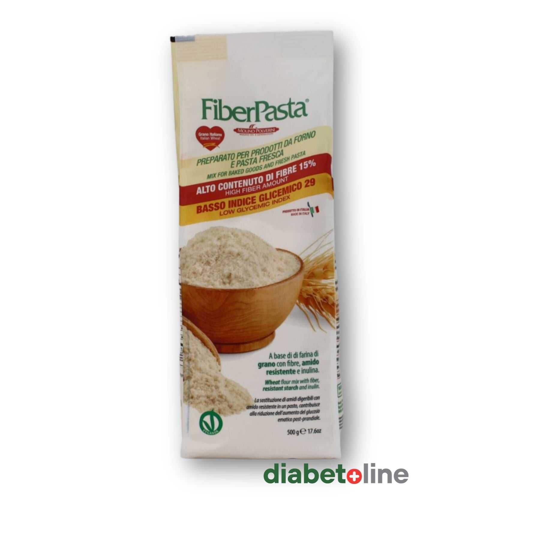 FĂINA PENTRU DIABETICI din grâu italian - cu indice glicemic mic 29 - FIBER PASTA 500 gr- produs Italia