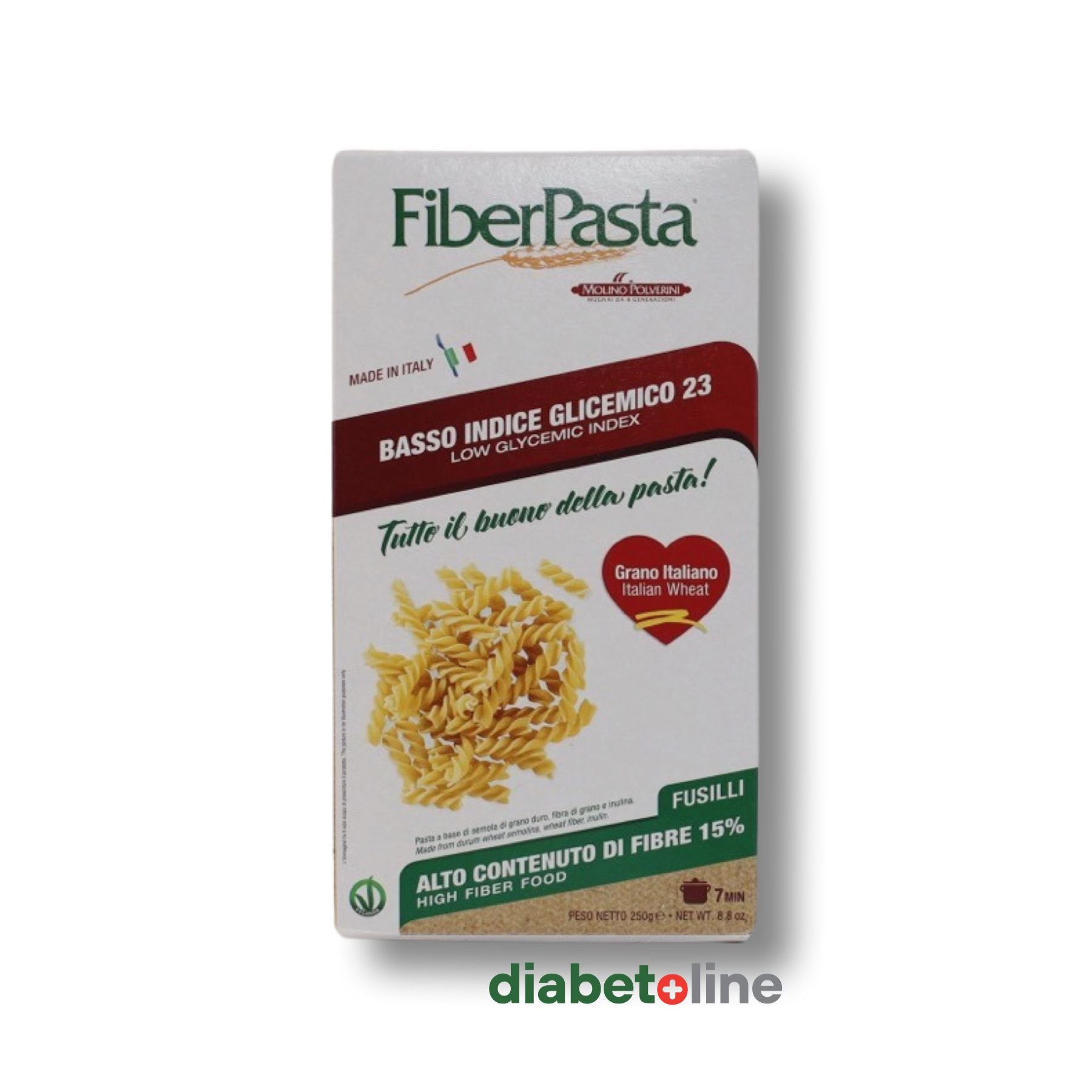 PASTE PENTRU DIABETICI - FUSILLI - indice glicemic mic 23 - FIBER PASTA 250 gr- produs Italia