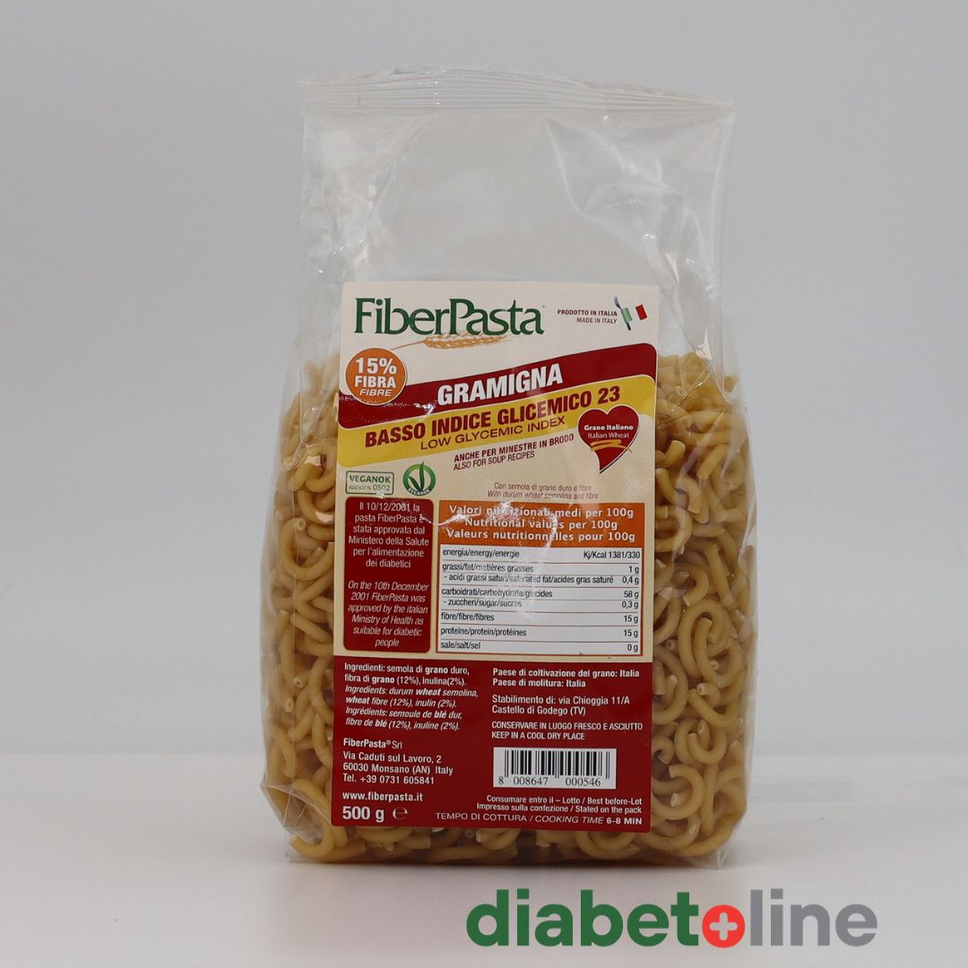 PASTE PENTRU DIABETICI - GRAMIGNA - indice glicemic mic 23 - FIBER PASTA 500 gr- produs Italia
