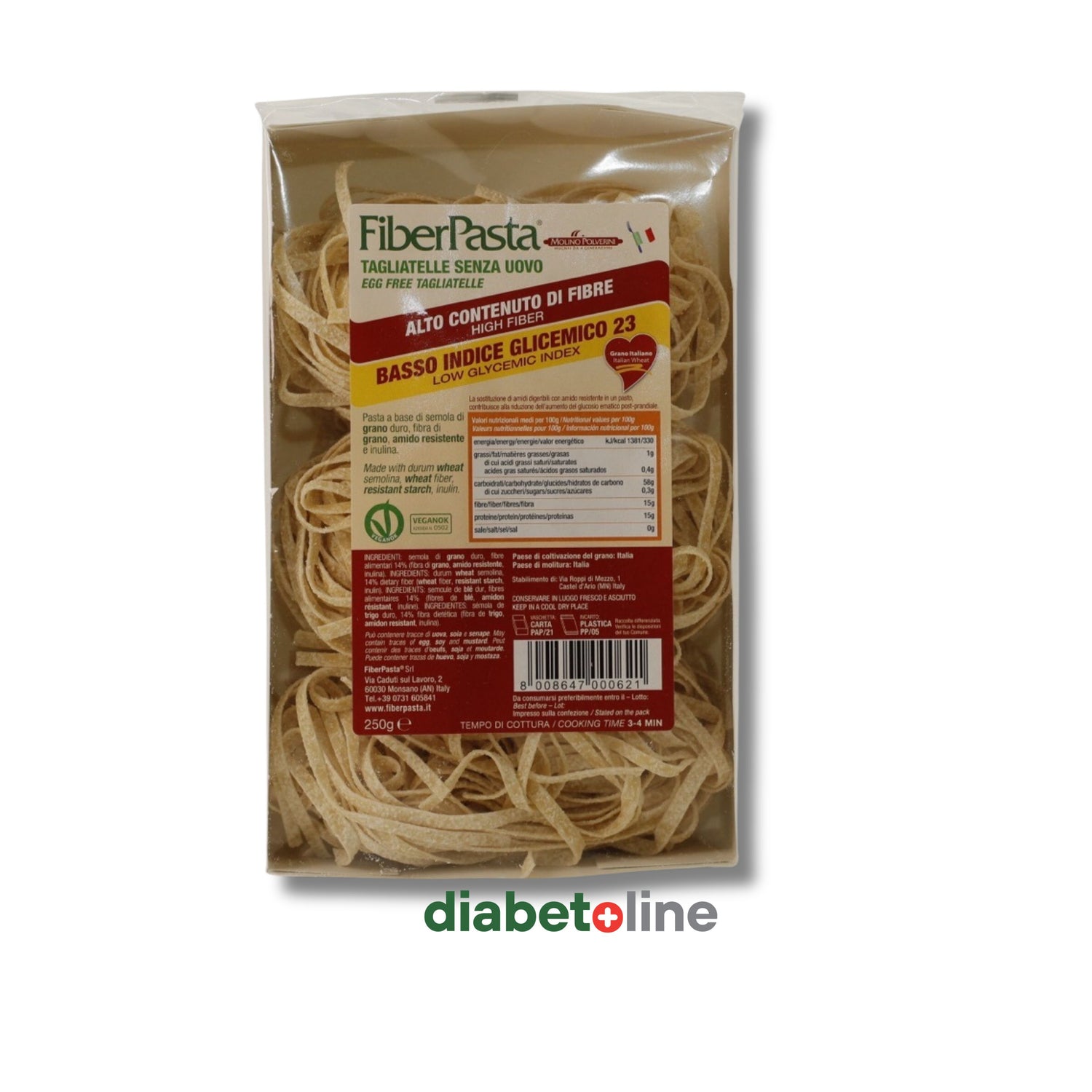 PASTE DIABETICI -  TAGLIATELLE - indice glicemic mic 23 - FIBER PASTA 250 gr- produs Italia