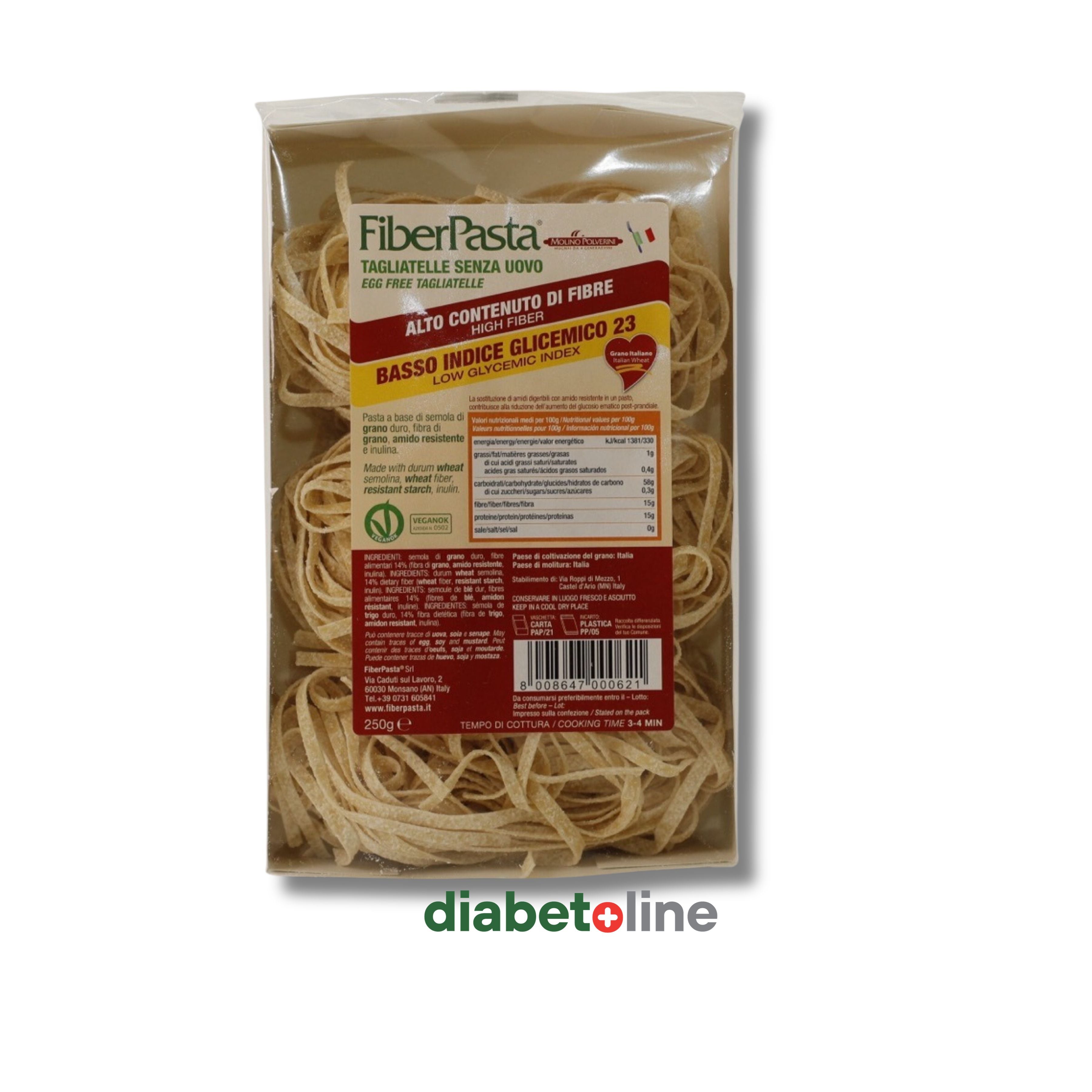 PASTE DIABETICI -  TAGLIATELLE - indice glicemic mic 23 - FIBER PASTA 250 gr- produs Italia