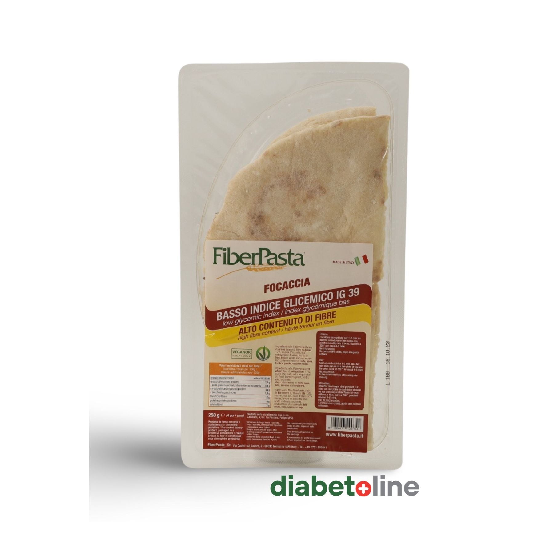 Focaccia cu indice scăzut glicemic - FIBER PASTA 250 gr (4 buc)