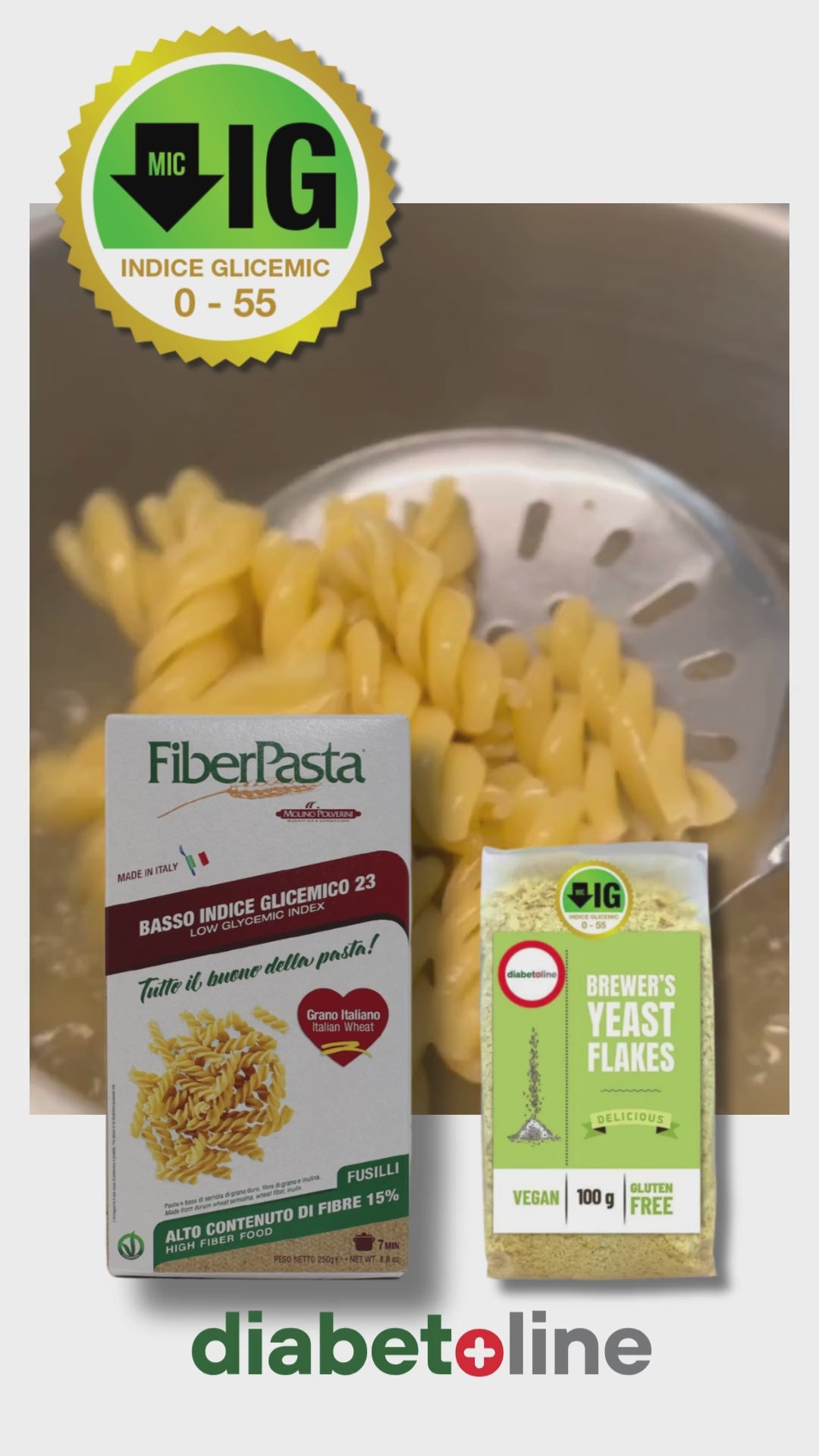 PASTE PENTRU DIABETICI - FUSILLI - indice glicemic mic 23 - FIBER PASTA 250 gr- produs Italia