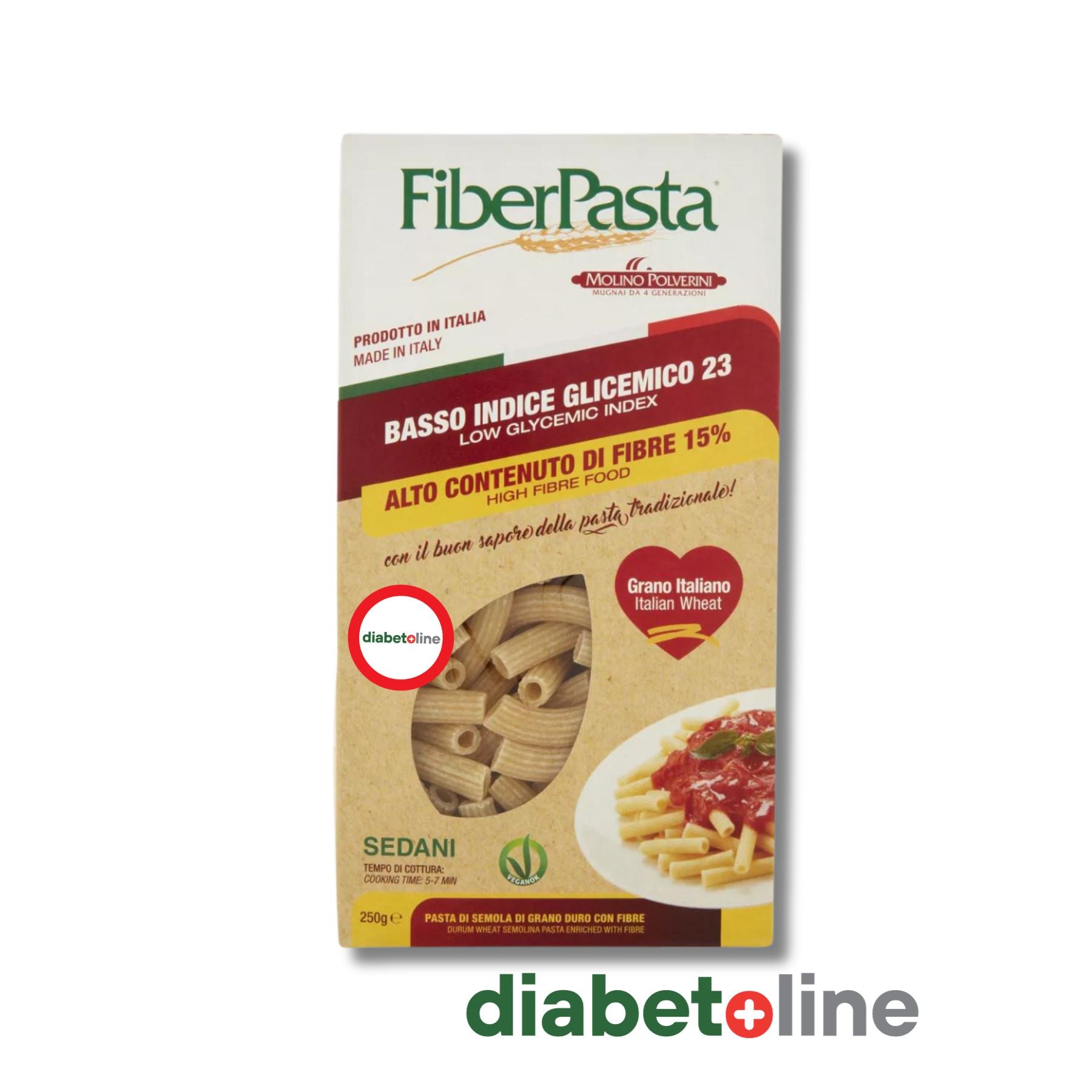 PASTE PENTRU DIABETICI - SEDANI - indice glicemic mic 23 - FIBER PASTA 250 gr - produs Italia