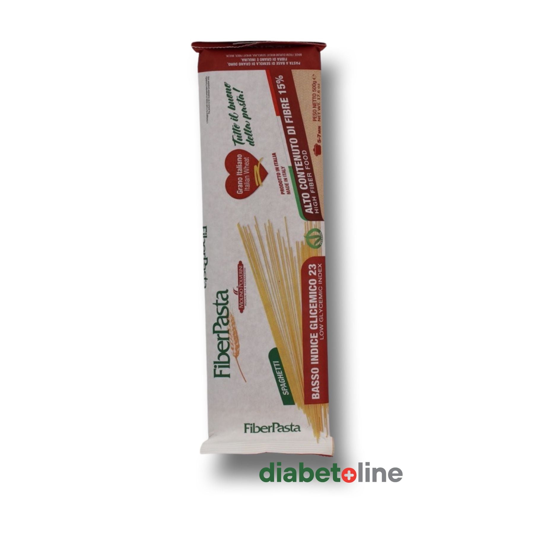 PASTE PENTRU DIABETICI - SPAGHETTI - indice glicemic mic 23- FIBER PASTA 500 gr- produs Italia