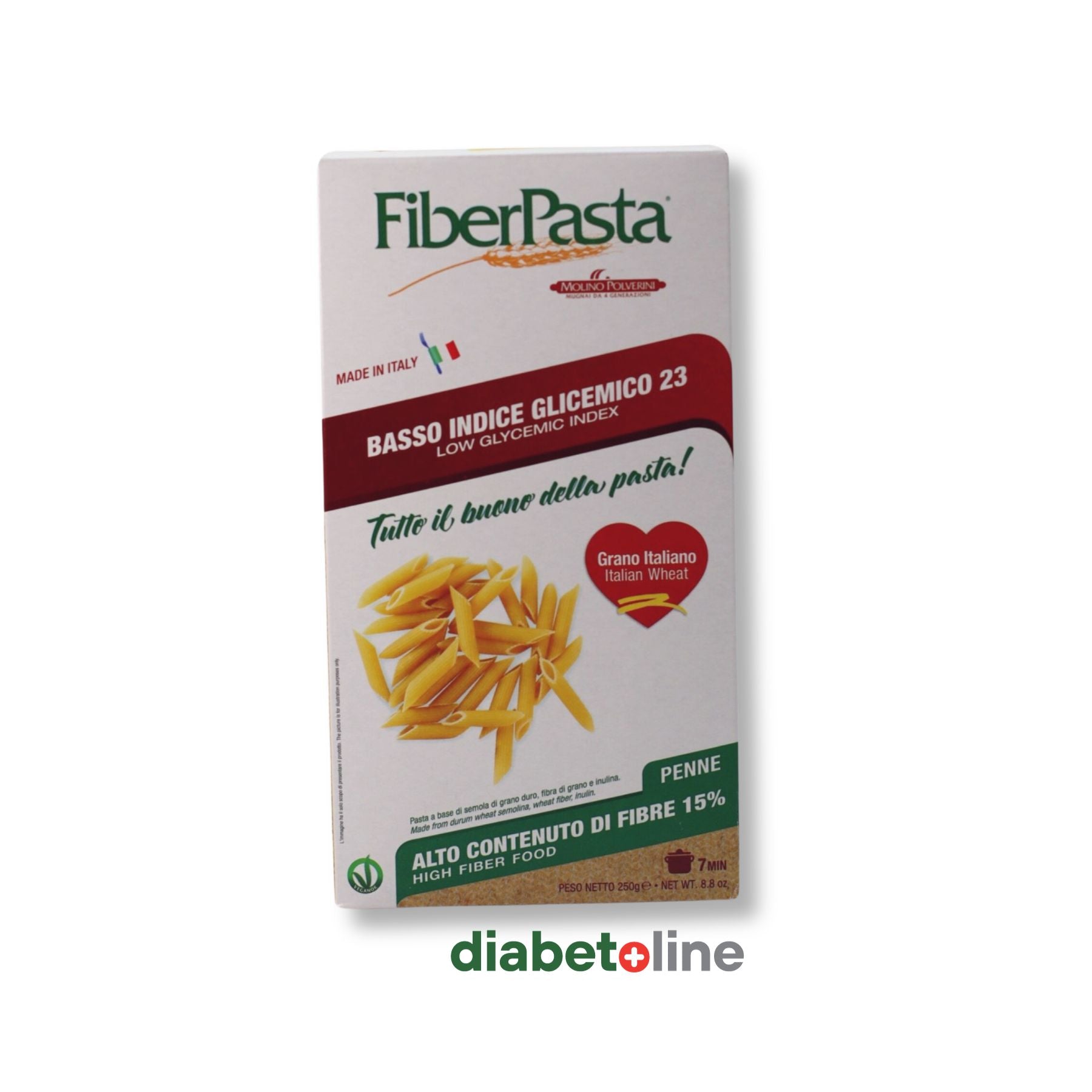 PASTE PENTRU DIABETICI - PENNE- indice glicemic mic 23 - FIBER PASTA 250 gr- produs Italia