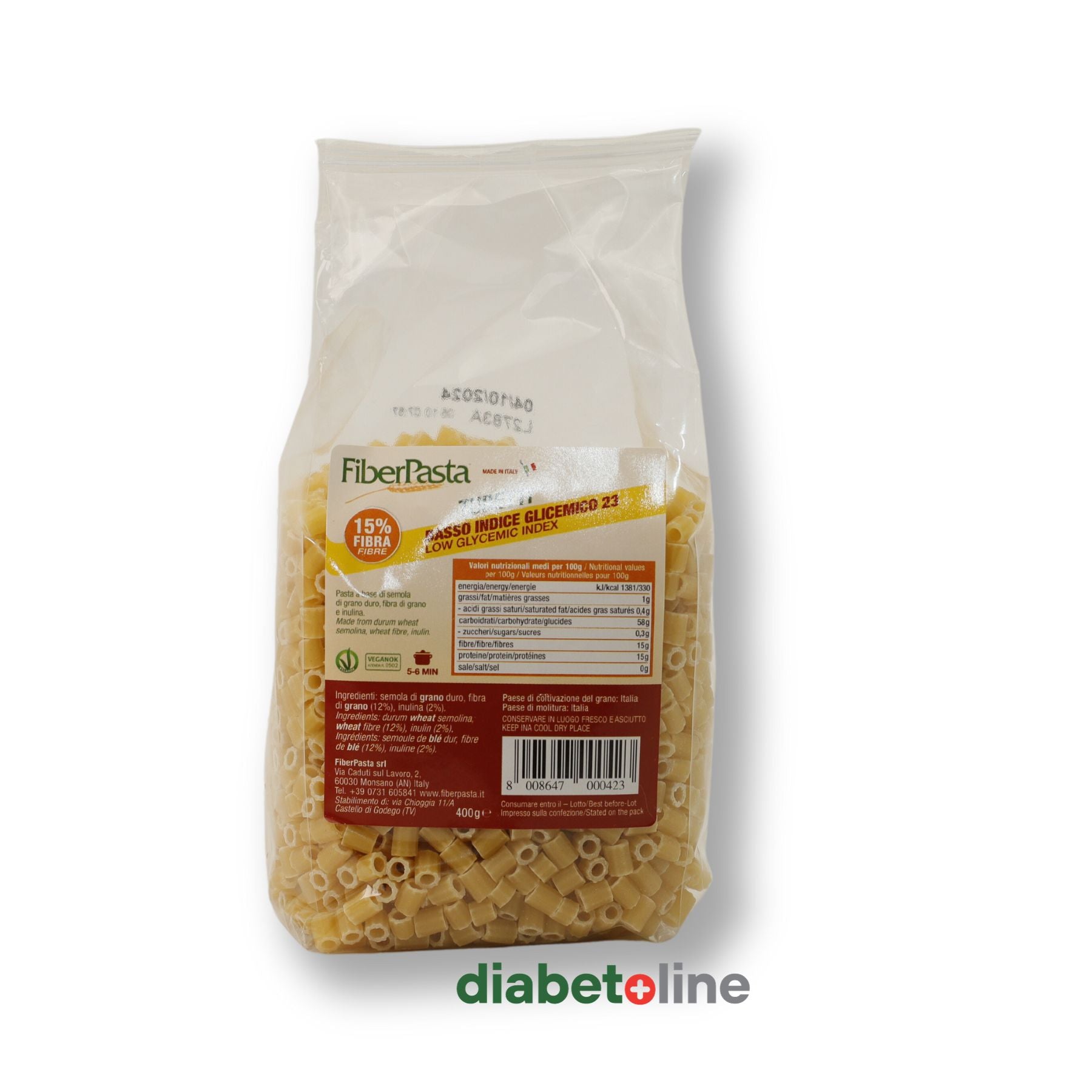 PASTE PENTRU DIABETICI - TUBETTI - indice glicemic mic 23 - FIBER PASTA 400 gr- produs Italia