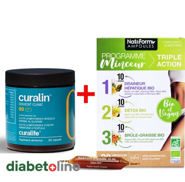 Curalin 90 capsule + Slăbește sănătos Detoxifiază Ficatul și Arde Grăsimile