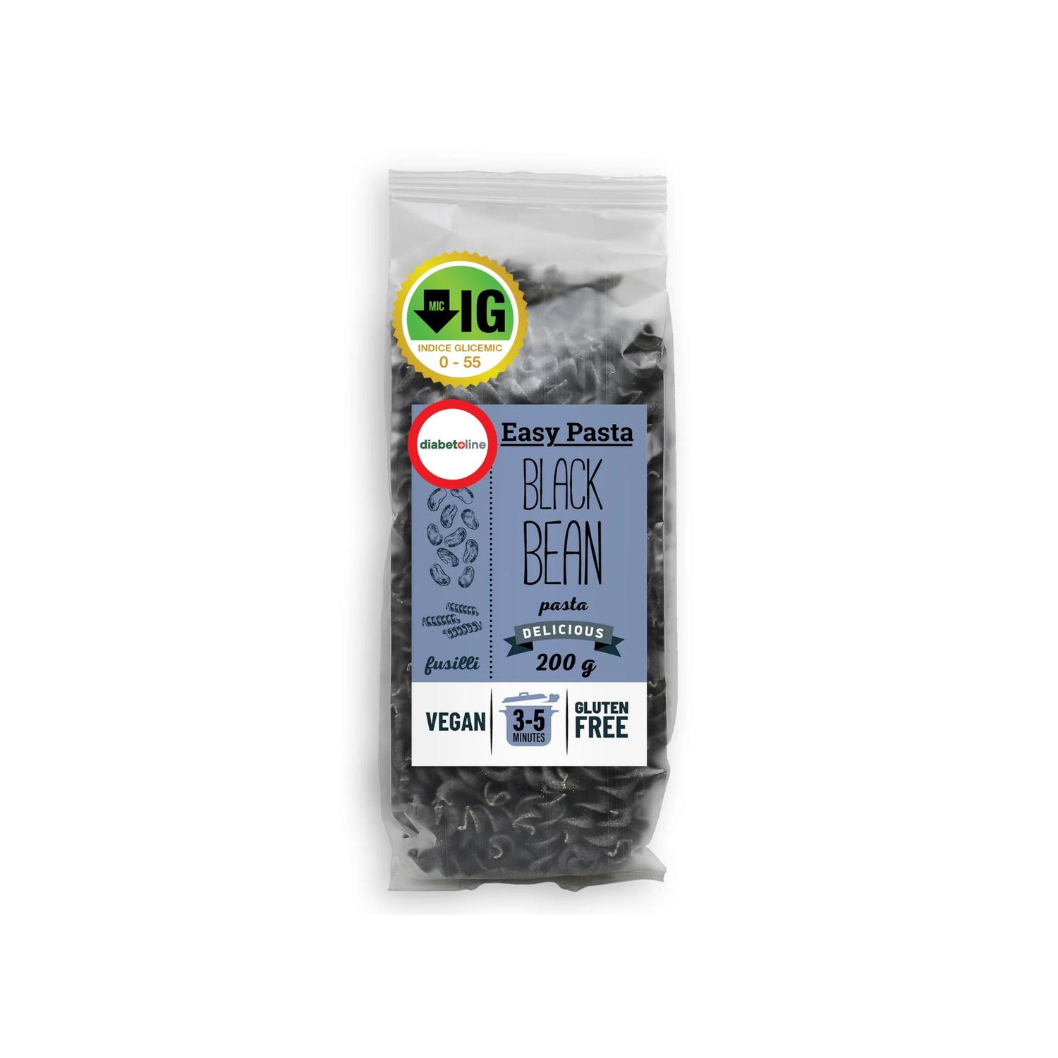 Paste din făină de fasole neagră cu indice glicemic mic - EASY PASTA Black bean pasta fussili 200 gr