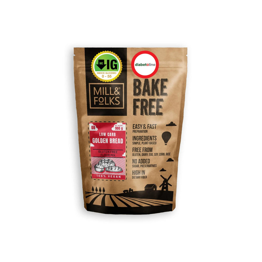 Făină cu INDICE GLICEMIC SCĂZUT - PÂINE AURIE LOW CARB Bake-free / Golden Bread 900 gr