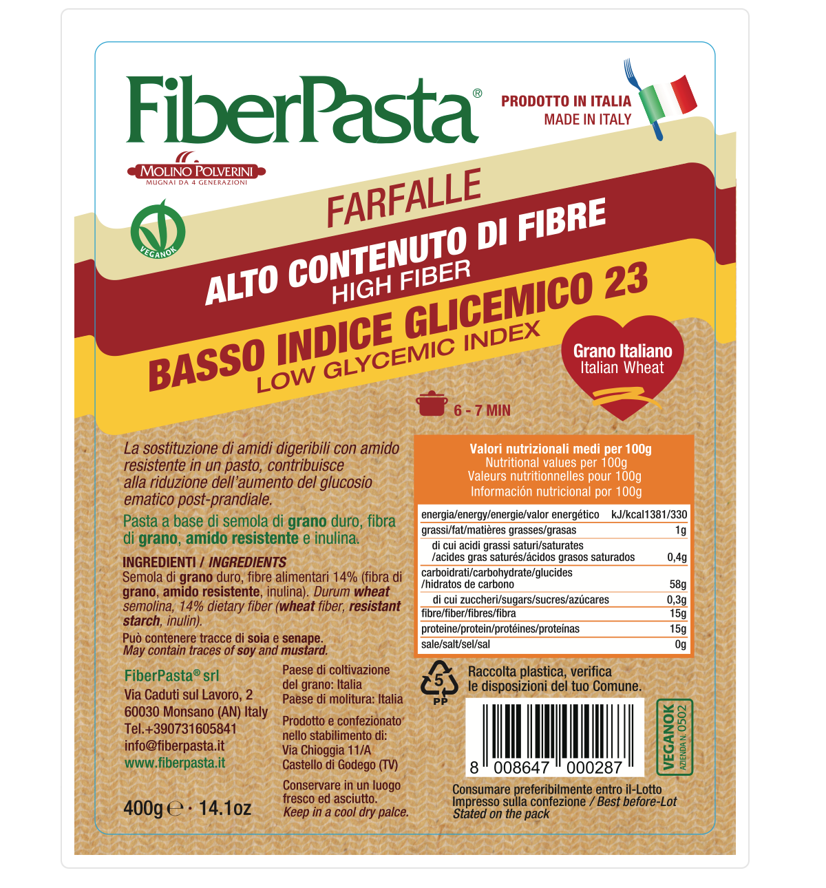 Pasta farfalle- indice glicemic scăzut - FIBER PASTA 400 gr