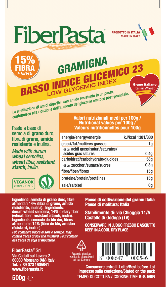Paste GRAMIGNA- indice glicemic scăzut - FIBER PASTA 500 gr