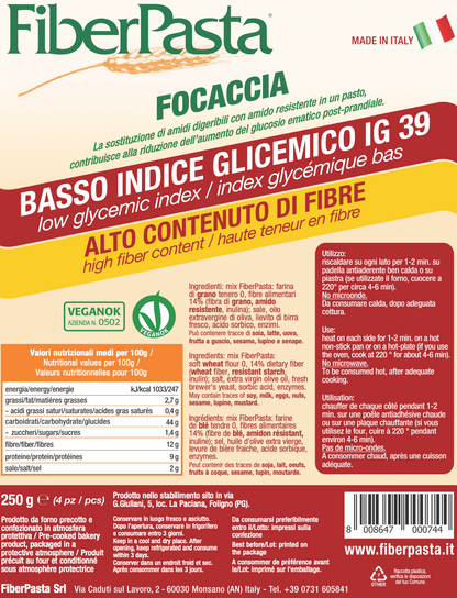 Focaccia cu indice scăzut glicemic - FIBER PASTA 250 gr (4 buc)