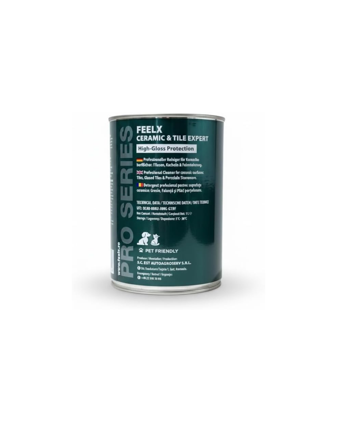 Soluție de curățat ceramică și gresie FeelX Pro Series - Potrivită pentru animale de companie - Super concentrat 1:50 - Produce 50 L de soluție - Strălucire fără urme pentru gresie, faianță si ceramică - Sticlă metalică sustenabilă - 1L