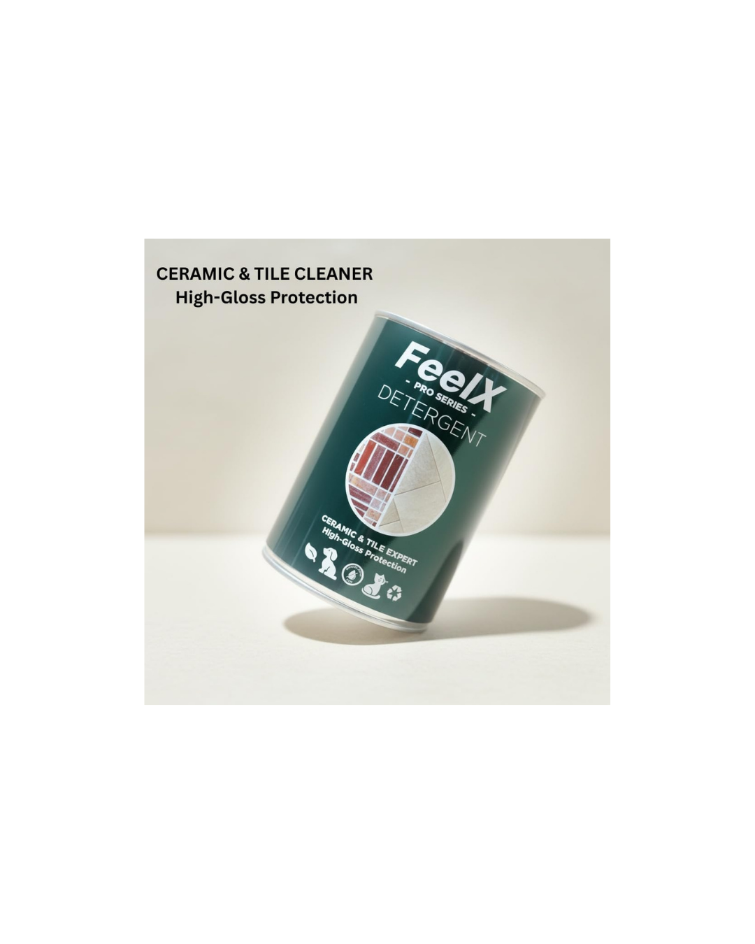 Soluție de curățat ceramică și gresie FeelX Pro Series - Potrivită pentru animale de companie - Super concentrat 1:50 - Produce 50 L de soluție - Strălucire fără urme pentru gresie, faianță si ceramică - Sticlă metalică sustenabilă - 1L