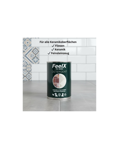 Soluție de curățat ceramică și gresie FeelX Pro Series - Potrivită pentru animale de companie - Super concentrat 1:50 - Produce 50 L de soluție - Strălucire fără urme pentru gresie, faianță si ceramică - Sticlă metalică sustenabilă - 1L