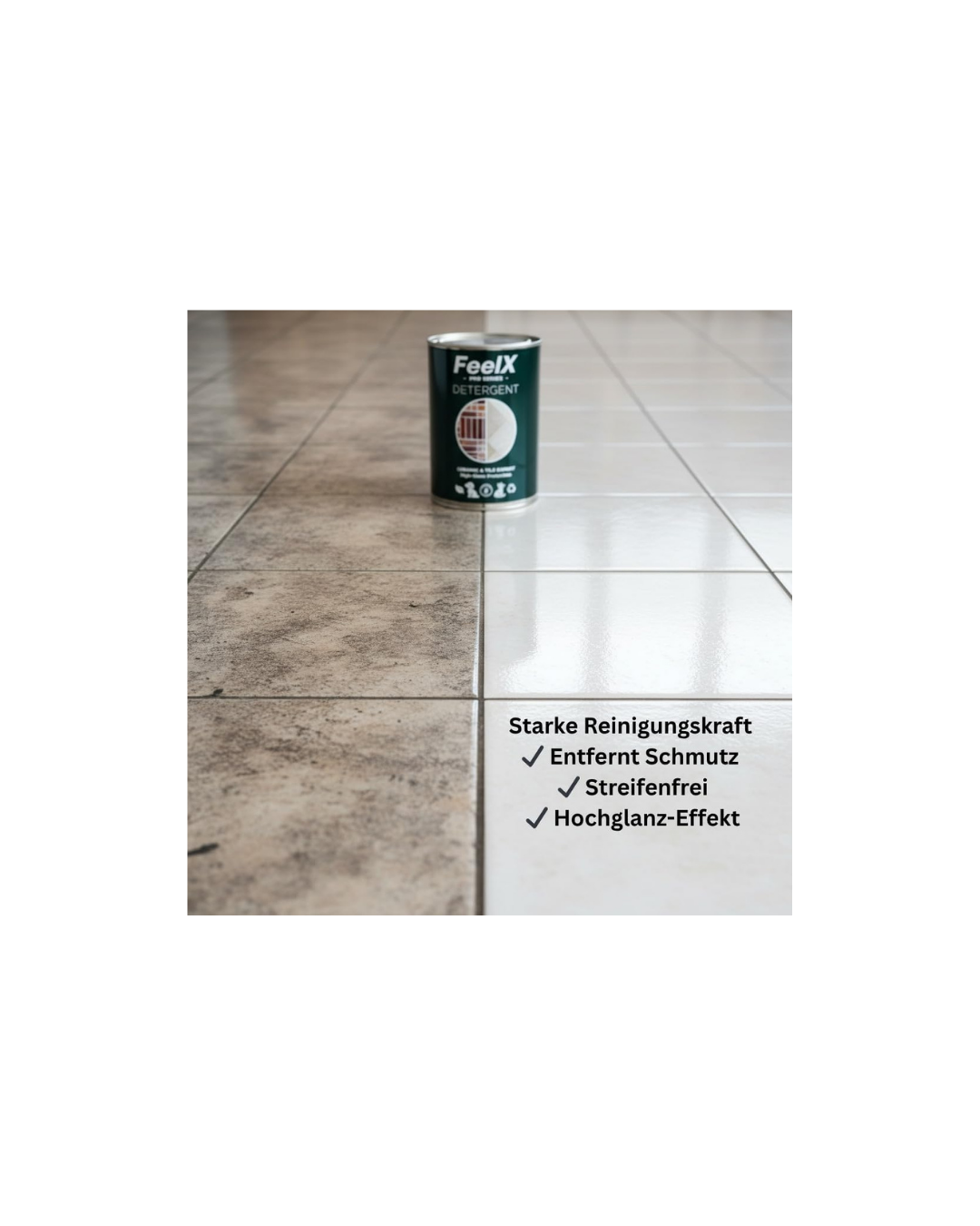 Soluție de curățat ceramică și gresie FeelX Pro Series - Potrivită pentru animale de companie - Super concentrat 1:50 - Produce 50 L de soluție - Strălucire fără urme pentru gresie, faianță si ceramică - Sticlă metalică sustenabilă - 1L