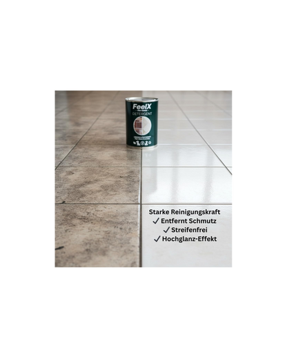 Soluție de curățat ceramică și gresie FeelX Pro Series - Potrivită pentru animale de companie - Super concentrat 1:50 - Produce 50 L de soluție - Strălucire fără urme pentru gresie, faianță si ceramică - Sticlă metalică sustenabilă - 1L