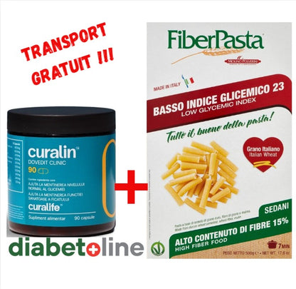 Curalin 90 capsule + PASTE PENTRU DIABETICI - SEDANI - indice glicemic mic 23 - FIBER PASTA 250 gr - produs Italia
